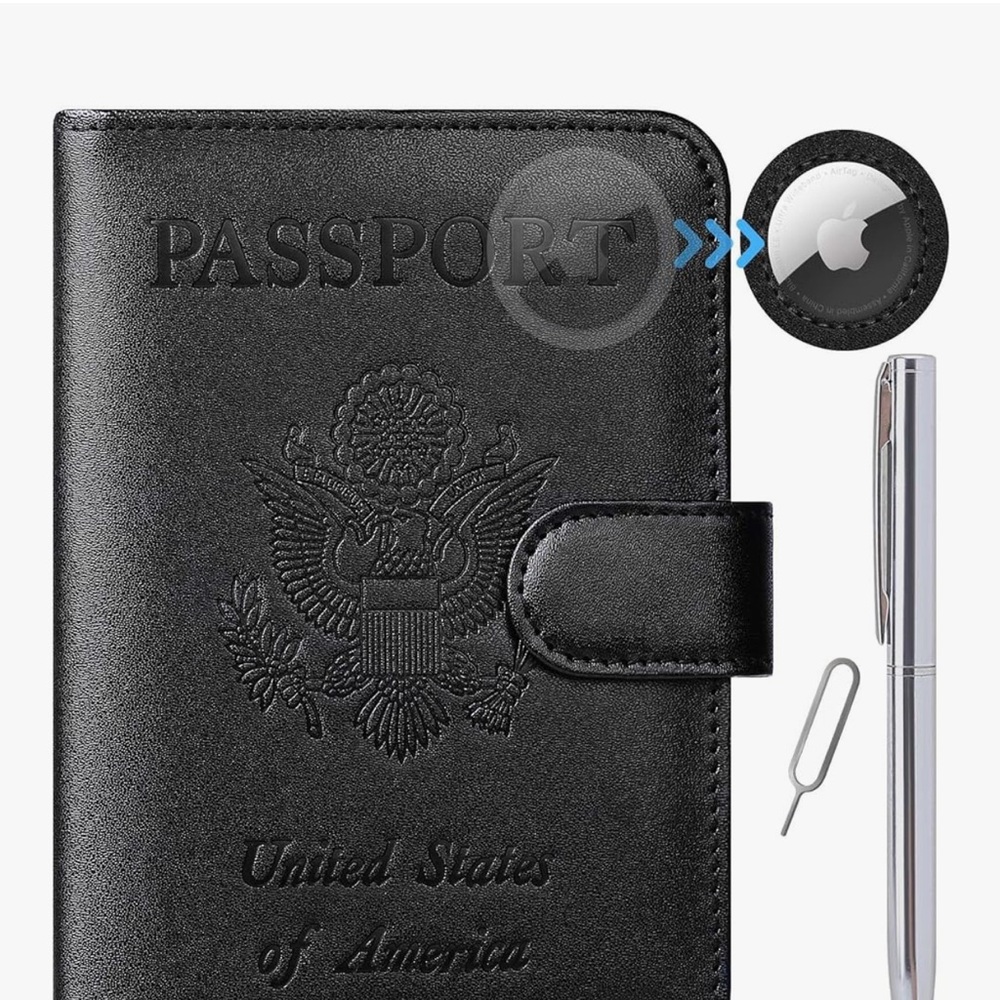 Black Passport Holder with Apple AirTag Slot